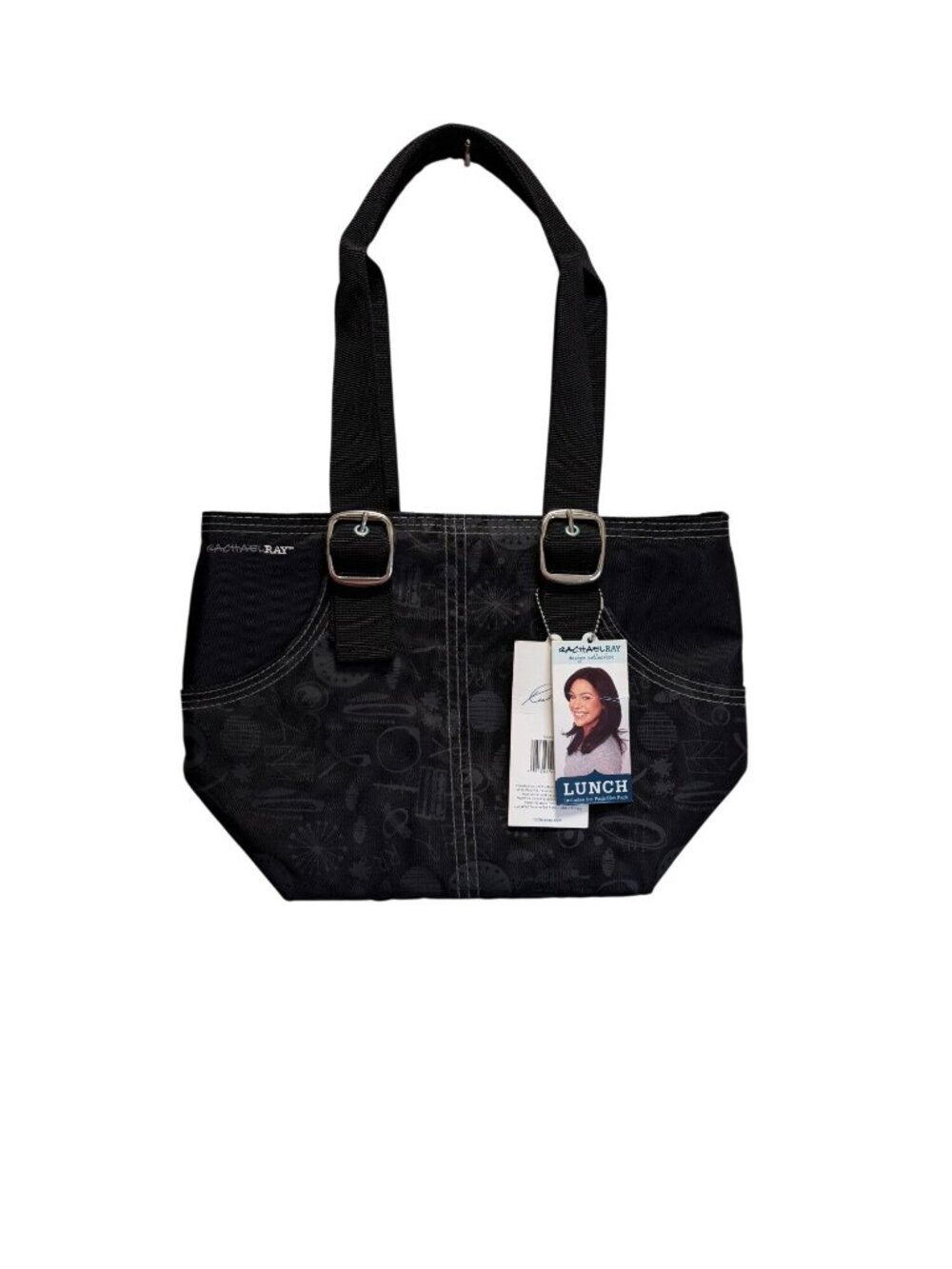 NWT Rachael Ray Black Lunch Tote Bag With Insulated Interior & Adjustable Straps